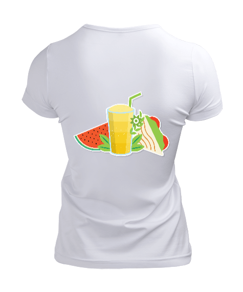 yiyecek içecek tasarımlı Kadın V Yaka Tişört