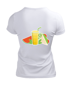 yiyecek içecek tasarımlı Kadın V Yaka Tişört - Thumbnail