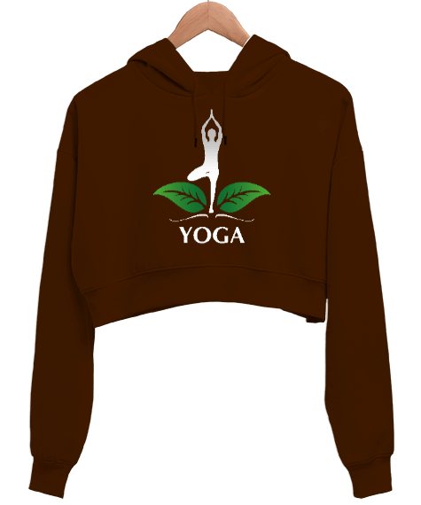Tisho - Yoga Blauart Kahverengi Kadın Crop Hoodie Kapüşonlu Sweatshirt