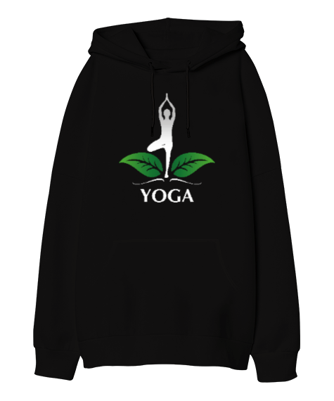 Tisho - Yoga Blauart Siyah Oversize Unisex Kapüşonlu Sweatshirt