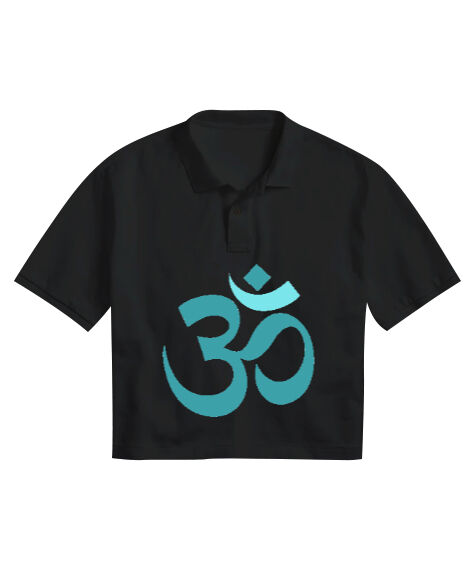 Tisho - Yoga, Çakra, Om, Mantra, Meditasyon Siyah Kadın Crop Polo Yaka Tişört