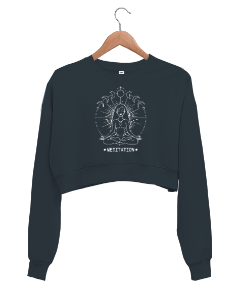 Tisho - Yoga Çakra Om Meditasyon - Ay Evreleri Füme Kadın Crop Sweatshirt