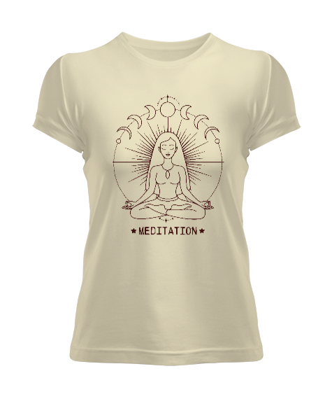 Tisho - Yoga Çakra Om Meditasyon - Ay Evreleri Krem Kadın Tişört