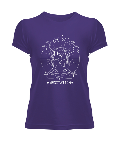 Tisho - Yoga Çakra Om Meditasyon - Ay Evreleri Mor Kadın Tişört