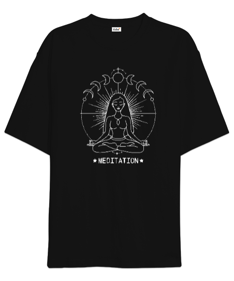 Tisho - Yoga Çakra Om Meditasyon - Ay Evreleri Siyah Oversize Unisex Tişört