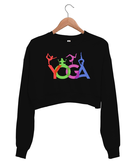 Tisho - Yoga Çakra Om Meditasyon Blu V4 Siyah Kadın Crop Sweatshirt