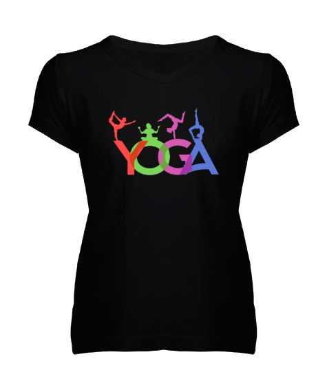 Tisho - Yoga Çakra Om Meditasyon Blu V4 Siyah Kadın V Yaka Tişört