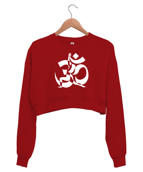 Tisho - Yoga Çakra Om Meditasyon Blu V5 Kırmızı Kadın Crop Sweatshirt