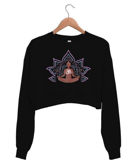 Tisho - Yoga Çakra Om Meditasyon V10 Siyah Kadın Crop Sweatshirt