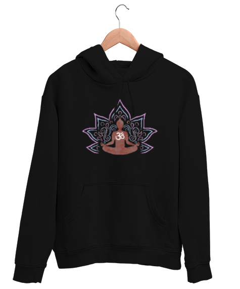 Tisho - Yoga Çakra Om Meditasyon V10 Siyah Unisex Kapşonlu Sweatshirt