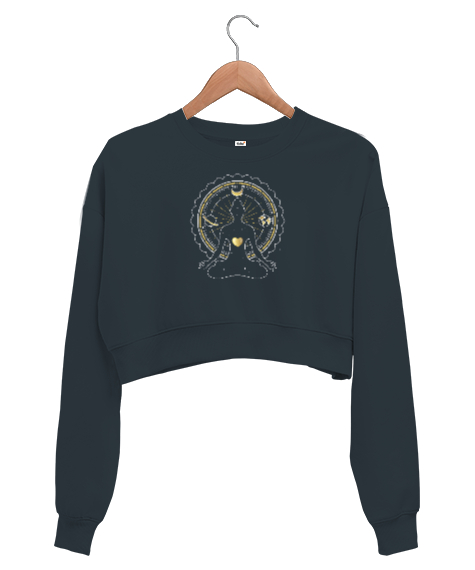 Tisho - Yoga Çakra Om Meditasyon V9 Füme Kadın Crop Sweatshirt