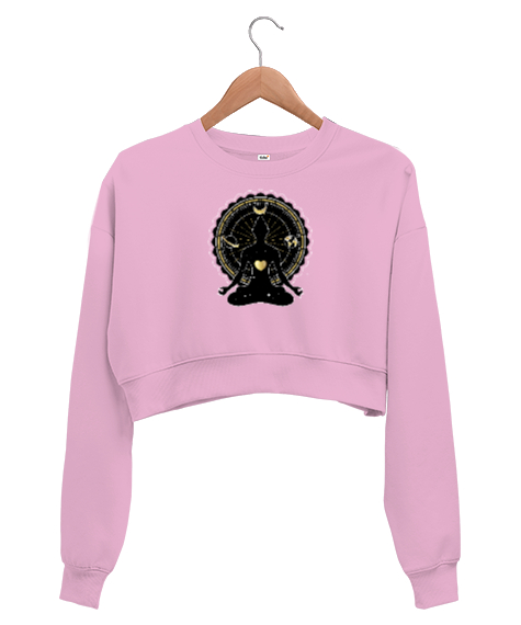 Tisho - Yoga Çakra Om Meditasyon V9 Pembe Kadın Crop Sweatshirt