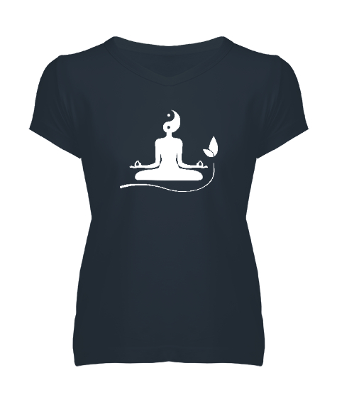 Tisho - Yoga Çakra Om Meditasyon Ying Yang Füme Kadın V Yaka Tişört