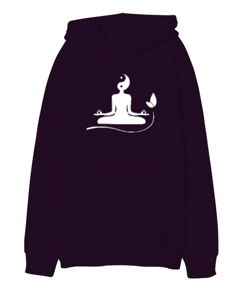 Tisho - Yoga Çakra Om Meditasyon Ying Yang Koyu Mor Oversize Unisex Kapüşonlu Sweatshirt