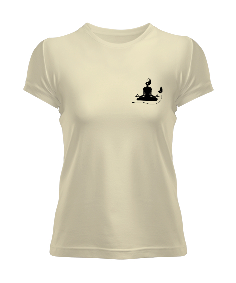 Tisho - Yoga Çakra Om Meditasyon Ying Yang Krem Kadın Tişört