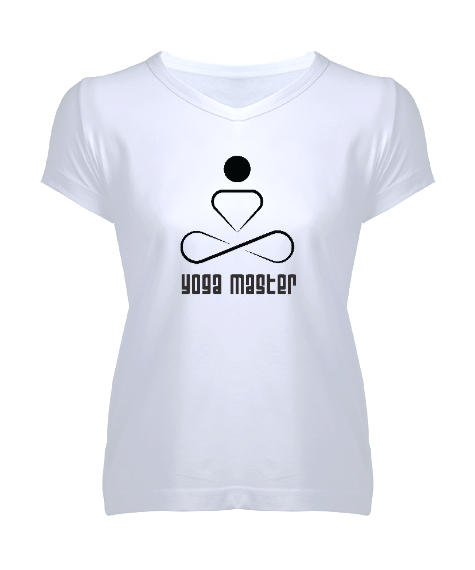 Tisho - Yoga Master - Yoga Ustası - Çakra Om Meditasyon Beyaz Kadın V Yaka Tişört