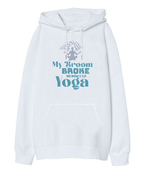 Yoga - Meditasyon Blu V2 Beyaz Oversize Unisex Kapüşonlu Sweatshirt