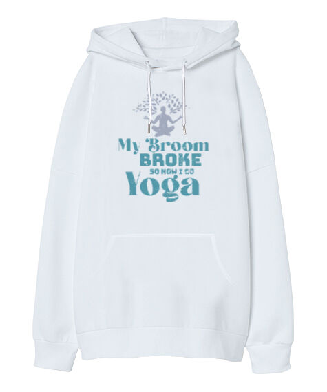 Tisho - Yoga - Meditasyon Blu V2 Beyaz Oversize Unisex Kapüşonlu Sweatshirt