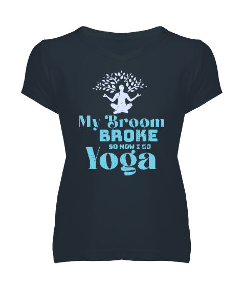 Tisho - Yoga - Meditasyon Blu V2 Füme Kadın V Yaka Tişört