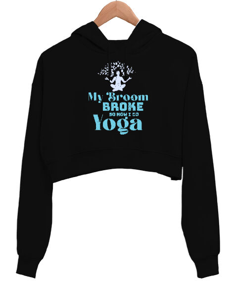 Tisho - Yoga - Meditasyon Blu V2 Siyah Kadın Crop Hoodie Kapüşonlu Sweatshirt