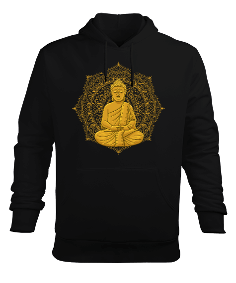 Tisho - YOGA - MEDİTASYON Golden Buddha Erkek Kapüşonlu Hoodie Sweatshirt