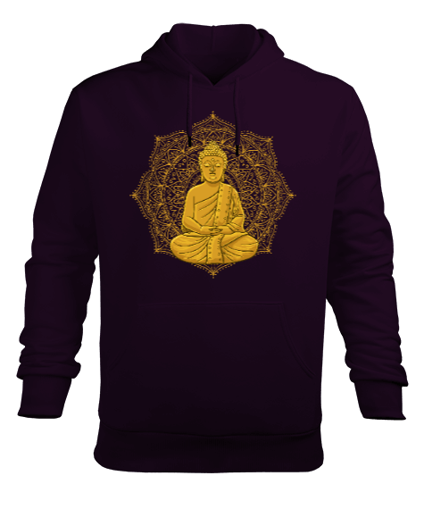 Tisho - YOGA - MEDİTASYON Golden Buddha Erkek Kapüşonlu Hoodie Sweatshirt