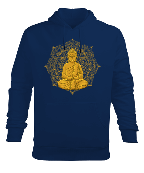 Tisho - YOGA - MEDİTASYON Golden Buddha Erkek Kapüşonlu Hoodie Sweatshirt