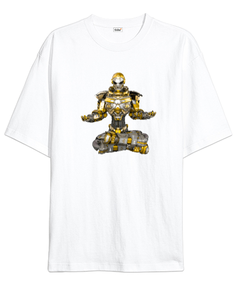 Tisho - Yoga Meditasyon - Robot Beyaz Oversize Unisex Tişört