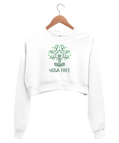 Tisho - Yoga Tree - Yoga Ağacı - Çakra - Meditasyon Beyaz Kadın Crop Sweatshirt