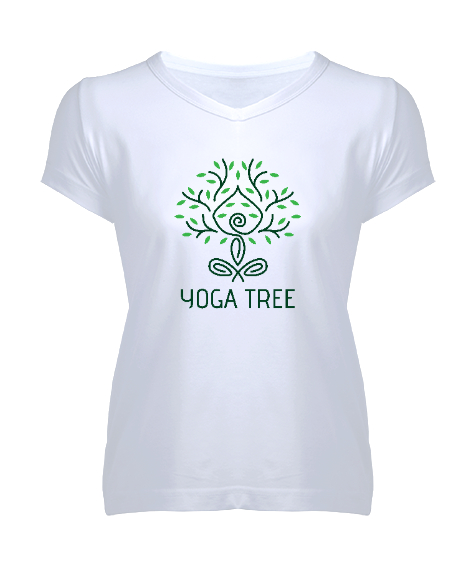 Tisho - Yoga Tree - Yoga Ağacı - Çakra - Meditasyon Beyaz Kadın V Yaka Tişört