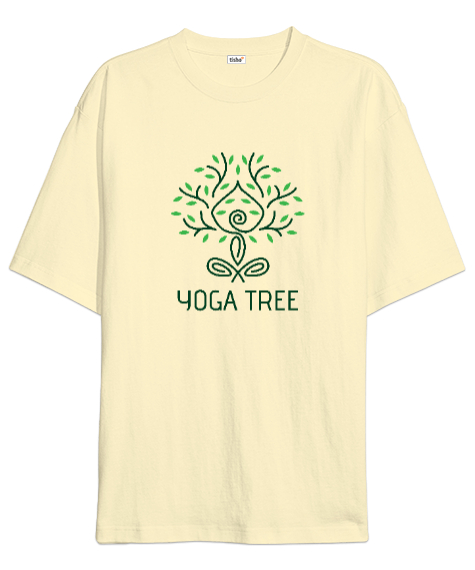 Tisho - Yoga Tree - Yoga Ağacı - Çakra - Meditasyon Krem Oversize Unisex Tişört