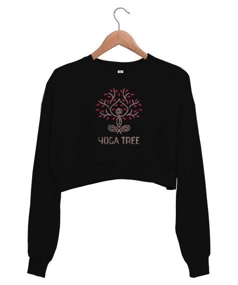 Tisho - Yoga Tree - Yoga Ağacı - Çakra - Meditasyon Siyah Kadın Crop Sweatshirt