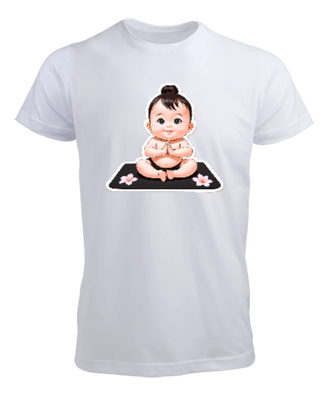 Tisho - Yoga Yapan Bebek Yeni Tasarım Beyaz Erkek Tişört