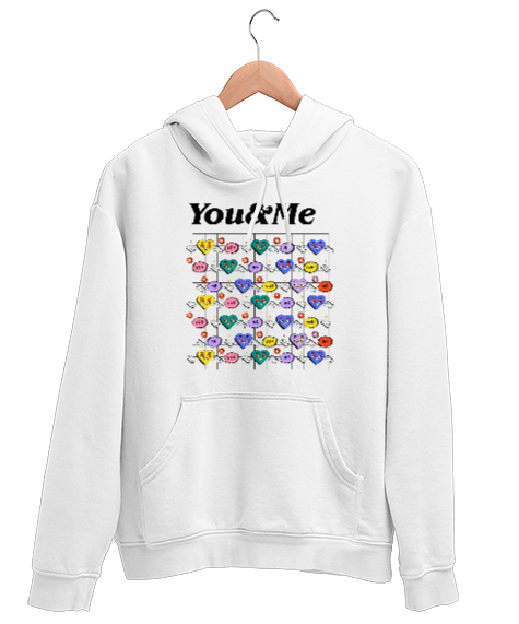 You And Me - Sen ve Ben - Kalpler Beyaz Unisex Kapşonlu Sweatshirt - Tisho
