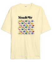 You And Me - Sen ve Ben - Kalpler Krem Oversize Unisex Tişört - Tisho