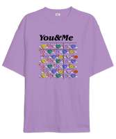 You And Me - Sen ve Ben - Kalpler Lila Oversize Unisex Tişört - Tisho