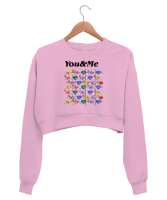 You And Me - Sen ve Ben - Kalpler Pembe Kadın Crop Sweatshirt - Tisho