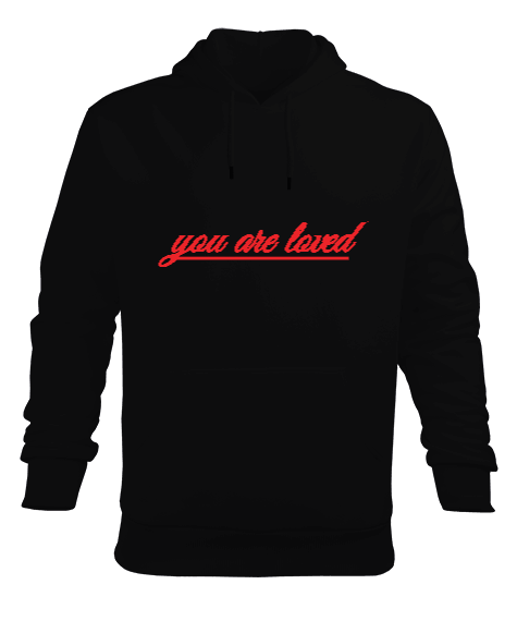 Tisho - You Are Loved-Siyah Tişört Erkek Kapüşonlu Hoodie Sweatshirt