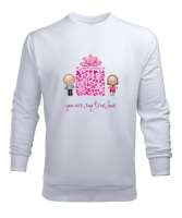 You Are My True Love Yazılı Emoji Kalp Baskılı Beyaz Erkek Sweatshirt - Tisho