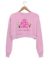 You Are My True Love Yazılı Emoji Kalp Baskılı Pembe Kadın Crop Sweatshirt - Tisho