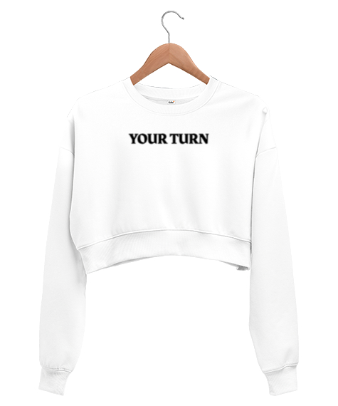 Tisho - Your Turn Beyaz Kadın Crop Sweatshirt