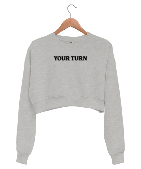 Tisho - Your Turn Gri Kadın Crop Sweatshirt