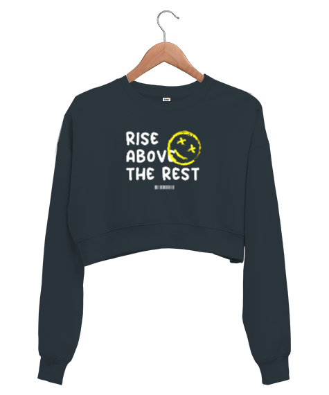 Tisho - Yukarı Çık - Rise Above - Yüz İfadesi Füme Kadın Crop Sweatshirt