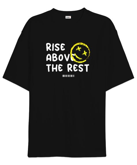 Tisho - Yukarı Çık - Rise Above - Yüz İfadesi Siyah Oversize Unisex Tişört