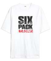 Yükleme - Six Pack Loading Beyaz Oversize Unisex Tişört - Tisho