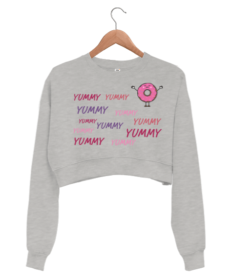 Tisho - Yummy Baskılı Kadın Crop Sweatshirt Kadın Crop Sweatshirt