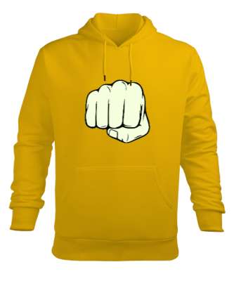 YUMRUK VE GÜÇ SEMBOL Sarı Erkek Kapüşonlu Hoodie Sweatshirt - Thumbnail