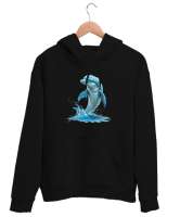 Yunus Balığı - Dolphin Siyah Unisex Kapşonlu Sweatshirt - Tisho