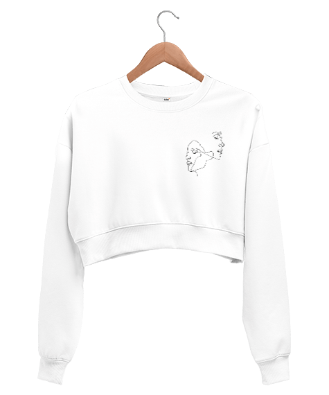 Tisho - yüz çizimli kadın crop sweat Kadın Crop Sweatshirt