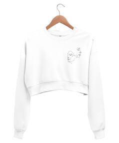 yüz çizimli kadın crop sweat Kadın Crop Sweatshirt - Tisho